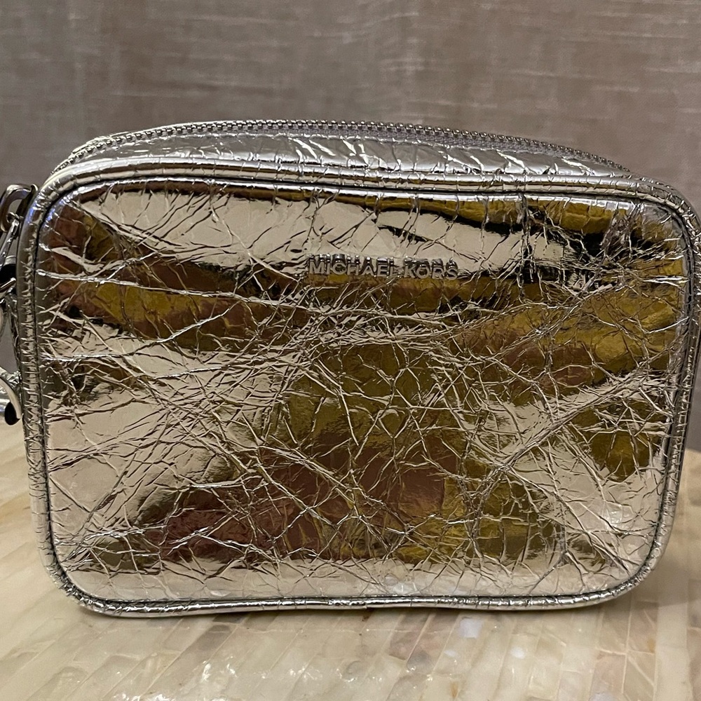 Michael Kors mini silver crossbody purse